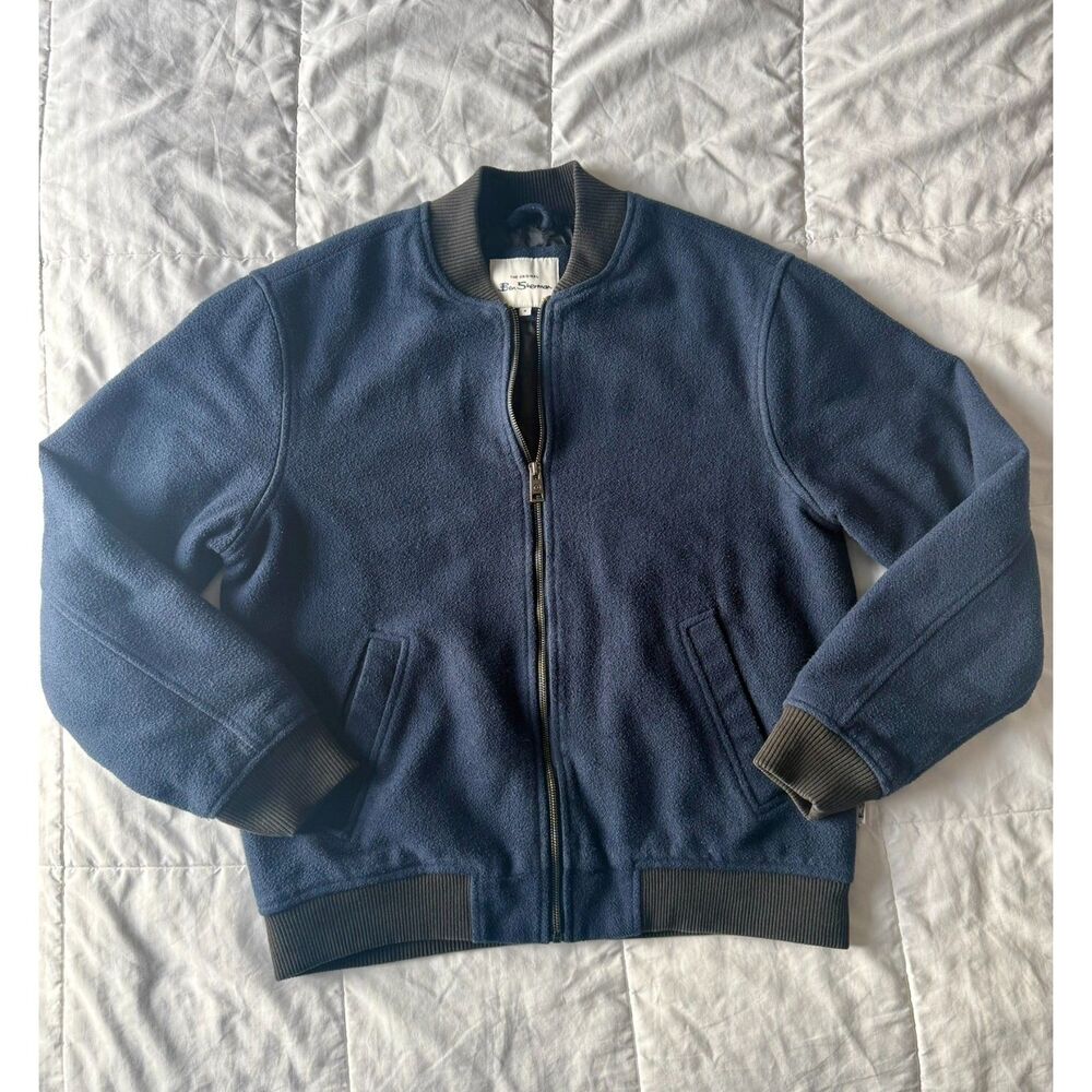 Ben Sherman‎ Jacket Mens M Medium Navy Blue Wool Blend Bomber Quilted Lining